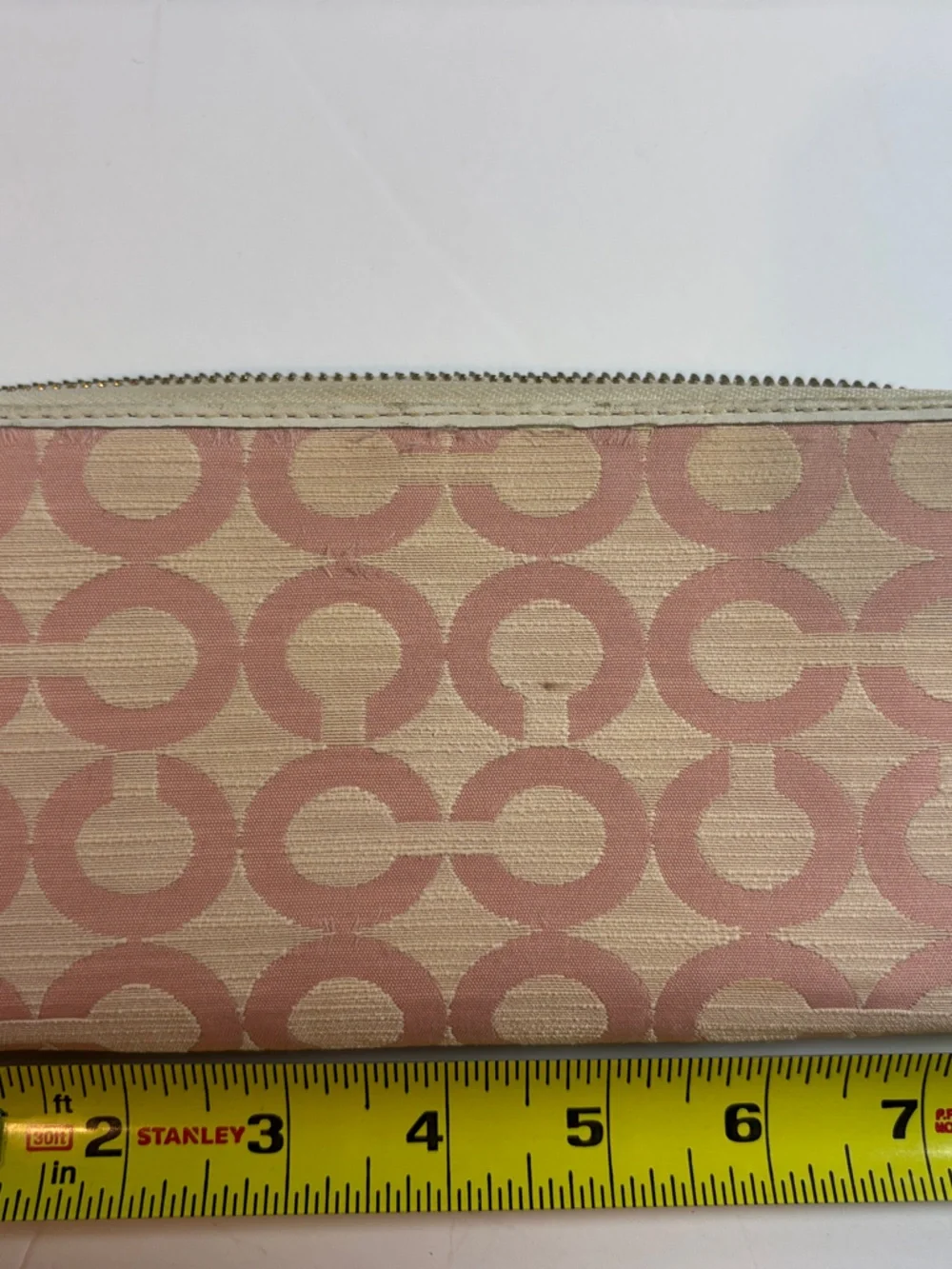Coach Pink and Cream Signature Zip Wallet with Horse & Carriage Plaque